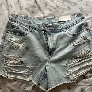 American Eagle Outfitters Women's Light Blue Distressed Shorts